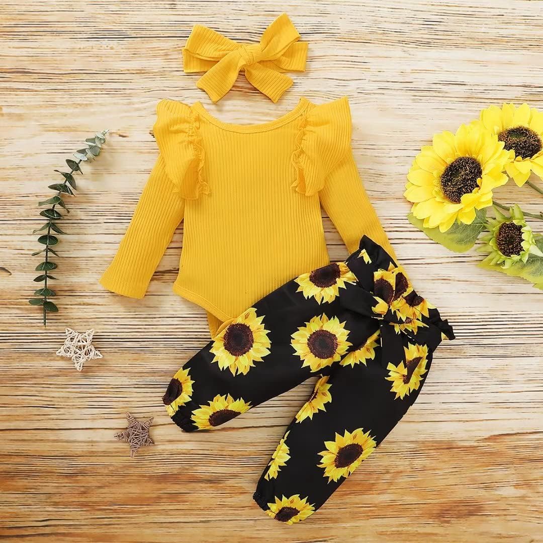 Baby girl clothes, Newborn Baby Girl Clothes, Soft Long Sleeve Onesies Girl Collocation Pants and Headband - Image 2